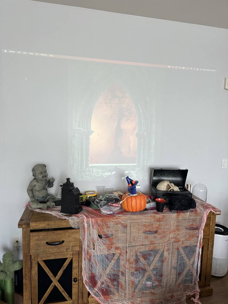 An early projection test above the cabinet.
